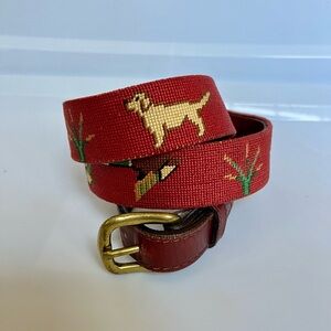 Smashers & Brandson Red needlepoint Belt hunting yellow lab and ducks